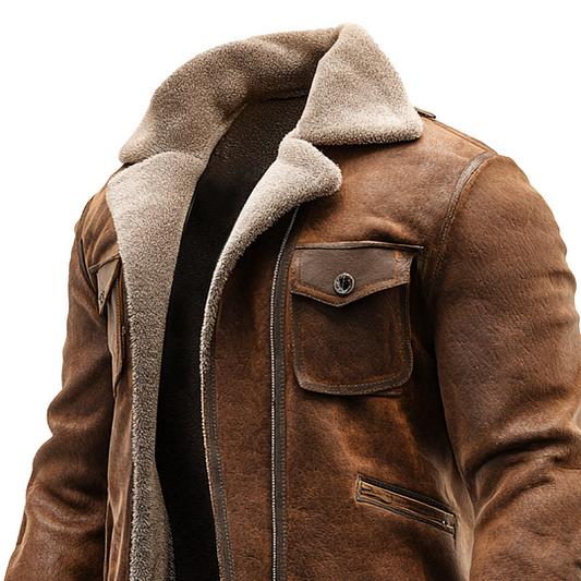 2025 Men’s Brown Suede Leather Jacket with Faux Shearling Lining