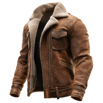 2025 Men’s Brown Suede Leather Jacket with Faux Shearling Lining