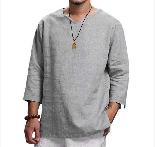 The Men’s New 3/4 Sleeve Loose Solid Casual Large Pullover Shirt
