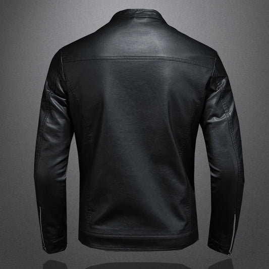 Spring Autumn Leather Jacket Men Stand Collar Slim PU Leather Jacket