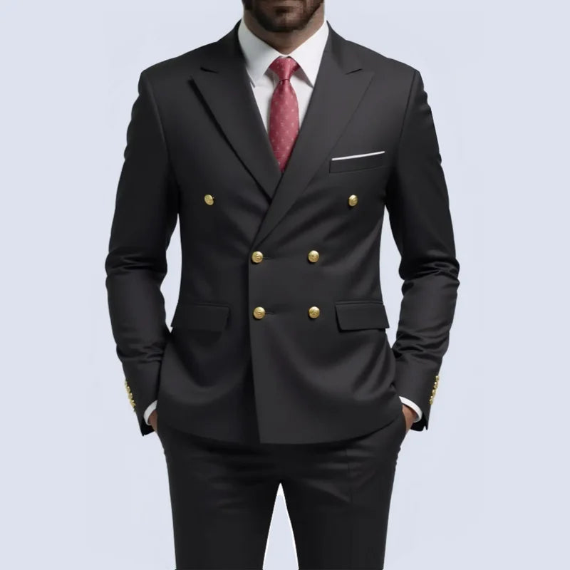Men’s Double Breasted Black Slim Fit Suit