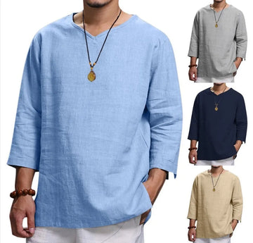 The Men’s New 3/4 Sleeve Loose Solid Casual Large Pullover Shirt